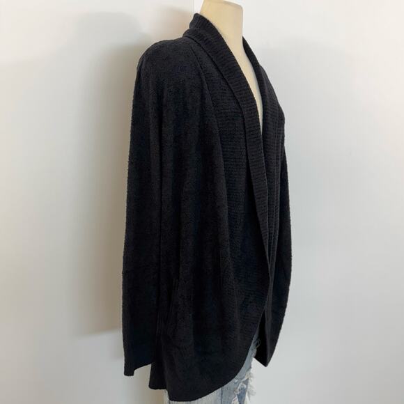 Barefoot Dreams Bamboo Chic Lite Open-Front Wrap Cardigan Sweater Black L/XL - Picture 5 of 10